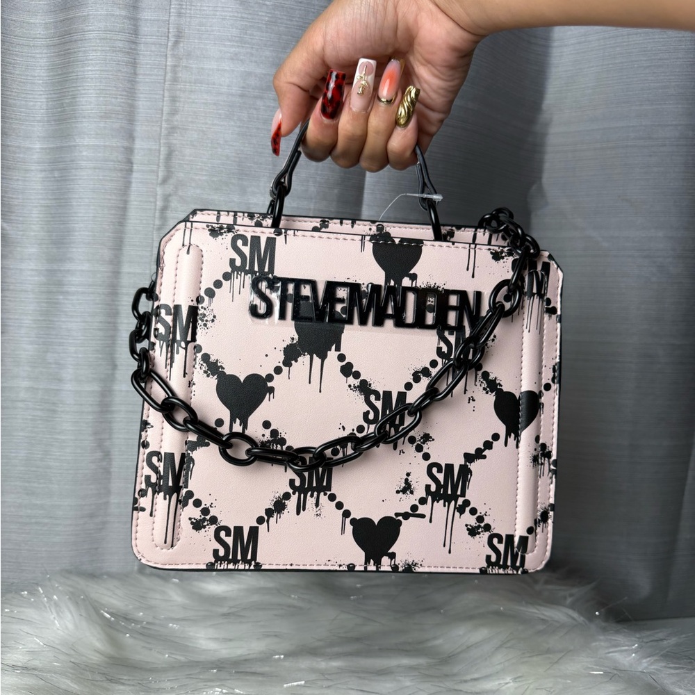 STEVE MADDEN Lilac Pink Dripping Hearts Satchel Crossbody Bag - Picture 2 of 10